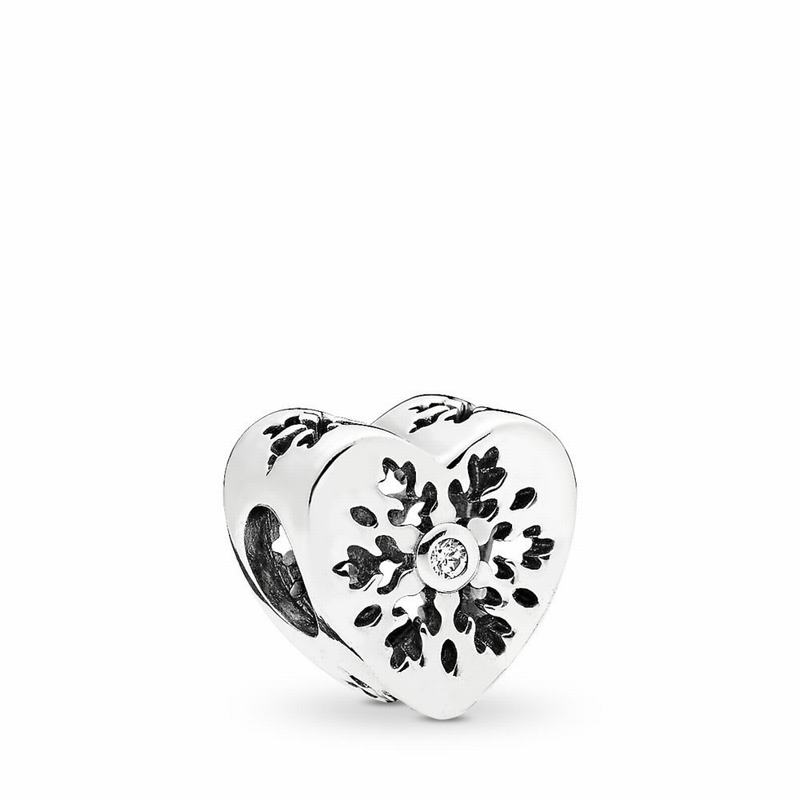 Pandora Snowflake Heart Charm Ireland - Sterling Silver/Cubic Zirconia - 451896QZL